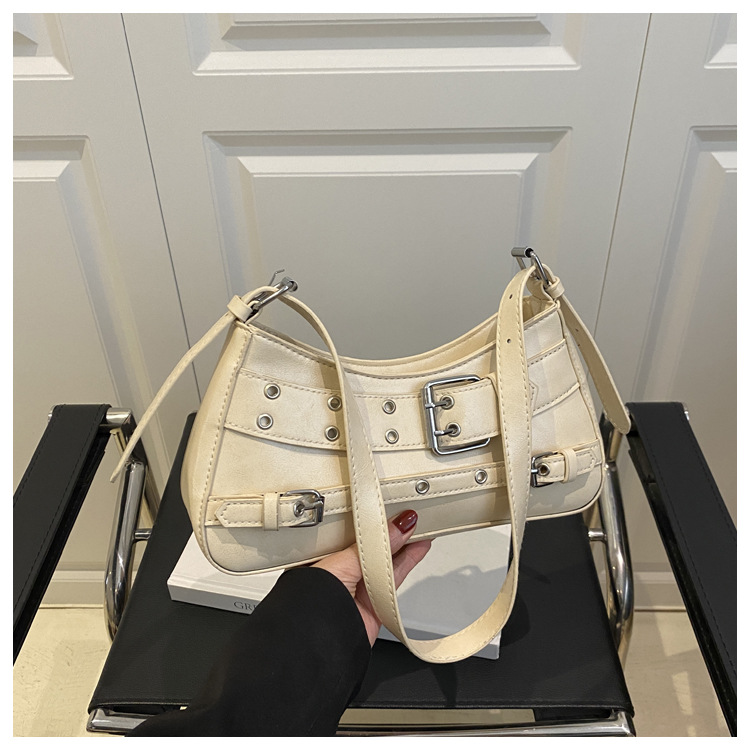 Transfronterizo 2025 primavera y verano nuevo estilo de alta calidad diseño de nicho bolso de viaje diario de un solo hombro bolso de axila con decoración de cinturón