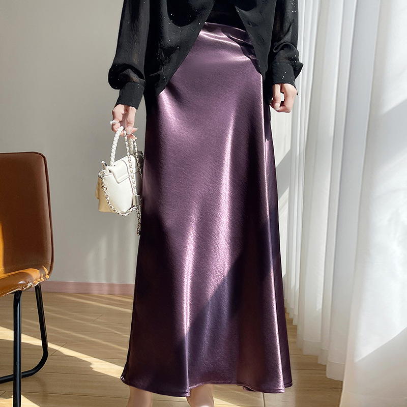 婦人服夏高級感シルク光沢感のある金高腰a字包尻魚尾スカート三酢酸サテン半身スカート|undefined