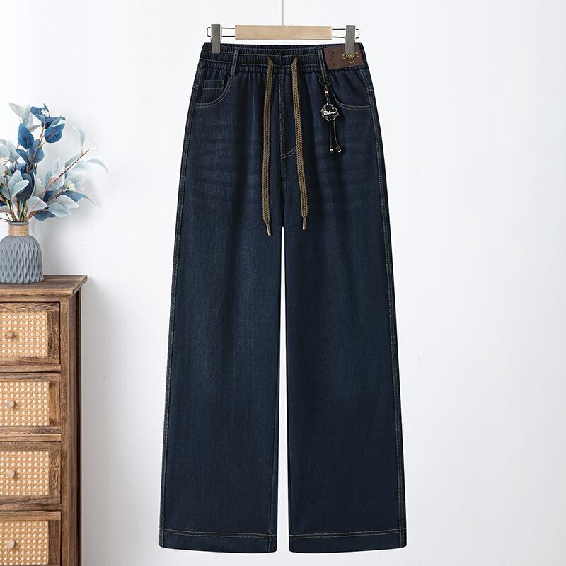 New Spring and Autumn Denim Straight Pants for Mothers, High-Waisted Loose Slimming Versatile Casual Trousers for Middle-Aged and Elderly Women New Spring and Autumn Denim Straight Pants for Mothers, High-Waisted Loose Slimming Versatile Casual Trousers for Middle-Aged and Elderly Women