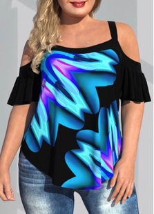 2023 European and American AliExpress Explosions Shoulder Short Sleeve Large Size Butterfly Printed T-shirt