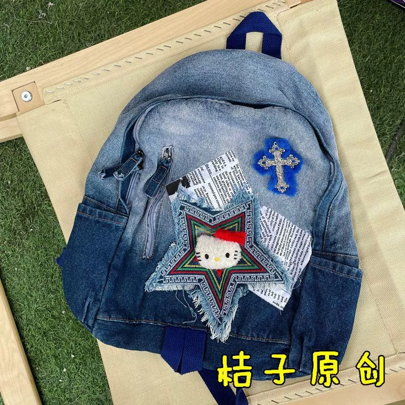 Оригинальный джинсовый рюкзак Millennial Gradient, женский новый Kitty Hello Kitty, большая вместительная школьная сумка для студентов