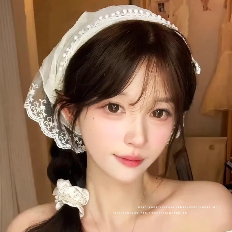 Pañuelo de encaje francés para mujeres 2025 nuevo pañuelo triangular de verano pastoral pañuelo triangular blanco para el cabello