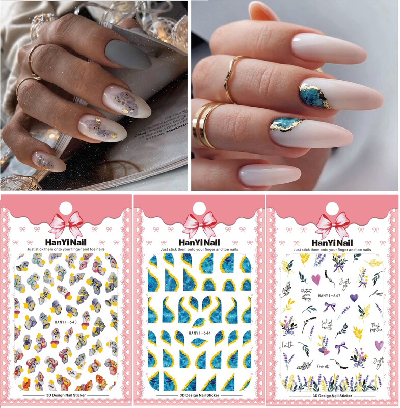 Cross-border e-commerce HANYI642-649 nail decals 3D nail art stickers color gold with adhesive Cross-border e-commerce HANYI642-649 nail decals 3D nail art stickers color gold with adhesive