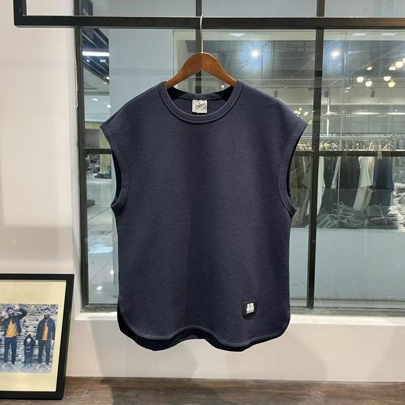 夏のイントレンドアイスシルクノースリーブベスト白底半袖レトロベストメンズルーズTシャツアウターウェア|undefined