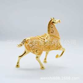 工厂承接铜花丝镂空马摆件  马上有钱花丝镂空马摆件  24K镀真金