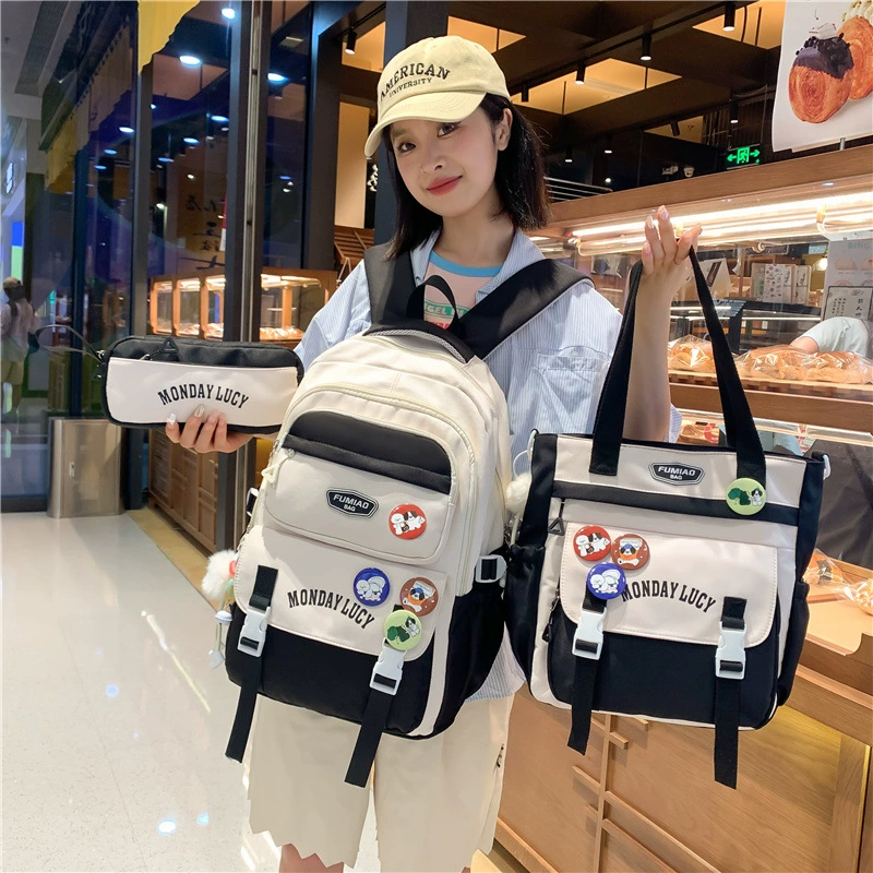 Three‑piece student bag set — backpack, one‑shoulder bag & pencil case, capacious, simple elegant design
