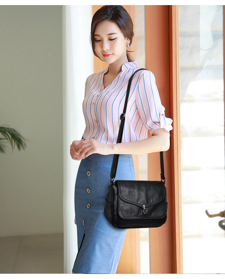 Messenger Bag High-quality Leather Crossbody Bag Three-layer Pocket Large-capacity Shoulder Bag Women's Fashionable Casual Bag_voghion.com
