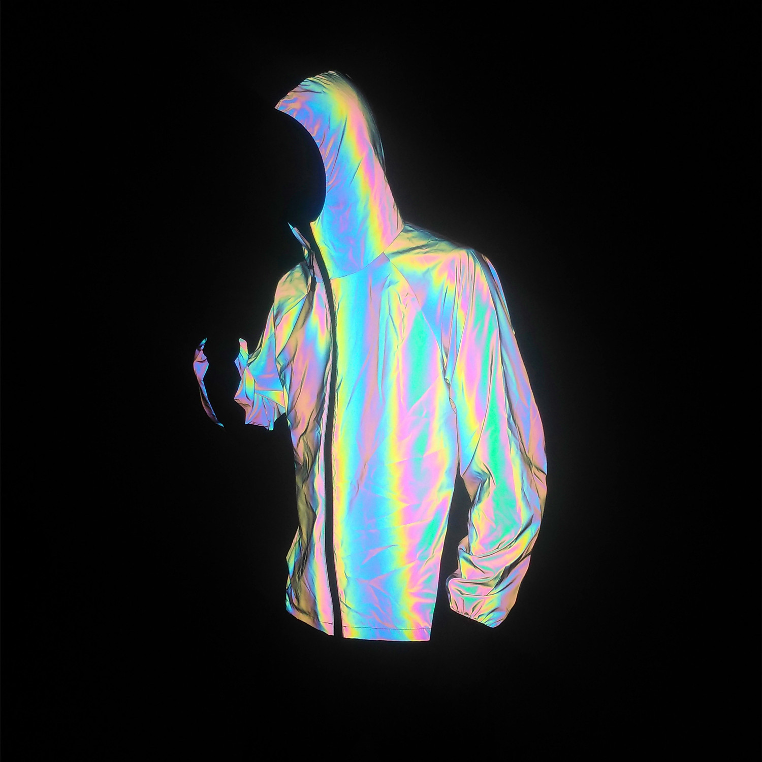 Abbigliamento da uomo, giacca riflettente colorata, sport all'aria aperta, con giunture in rete, giacca con cappuccio traspirante_voghion.com