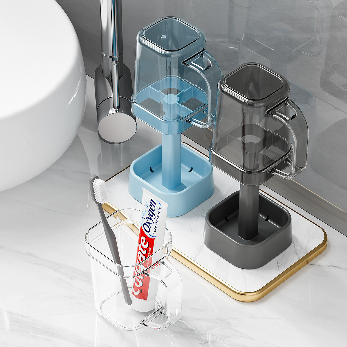 Toothbrush And Toothpaste Storage Holder With Mouthwash Cup Set_voghion.com