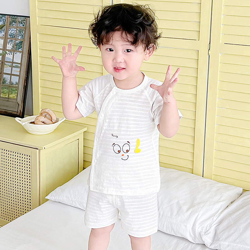 Traje de verano para bebés, algodón de manga corta para niños, niñas y niños pequeños, ropa de verano dividida delgada de dos piezas para bebés