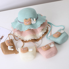 Children's Hat Summer Parent-Child Sun Protection Breathable Sun Hat Girl Princess Hat Sun Hat Grass Hat Bag Set
