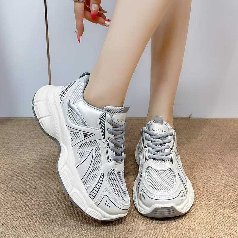Damen Freizeitschuhe Mit Mesh Und Dicker Sohle Als Plateau Sneaker_voghion.com