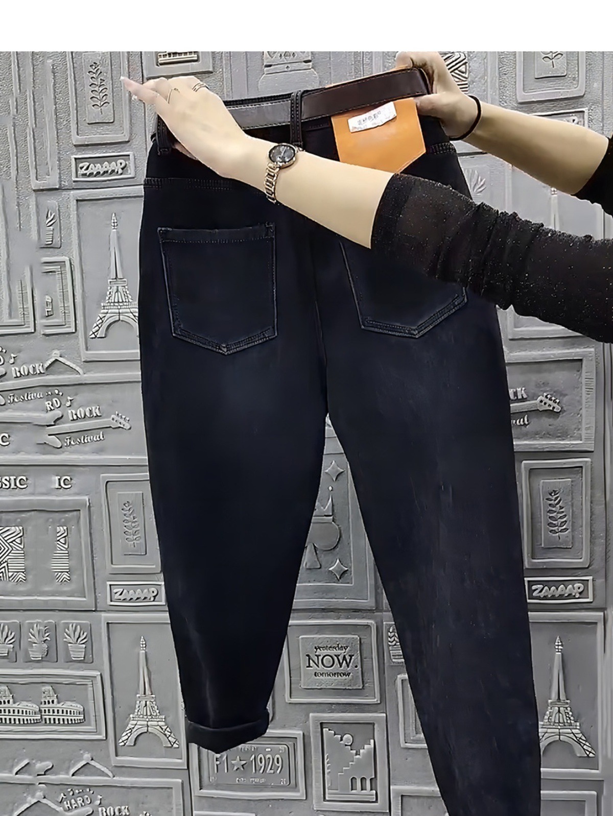 plus Size Fleece Lined Straight Leg Jeans High Waisted Slimming Cropped Dad Style Harem Pants for Women Autumn Winter Casual Fashion_voghion.com