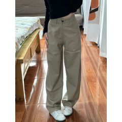 小众美式复古高腰卡其色宽松直筒新款牛仔裤显瘦感阔裤子