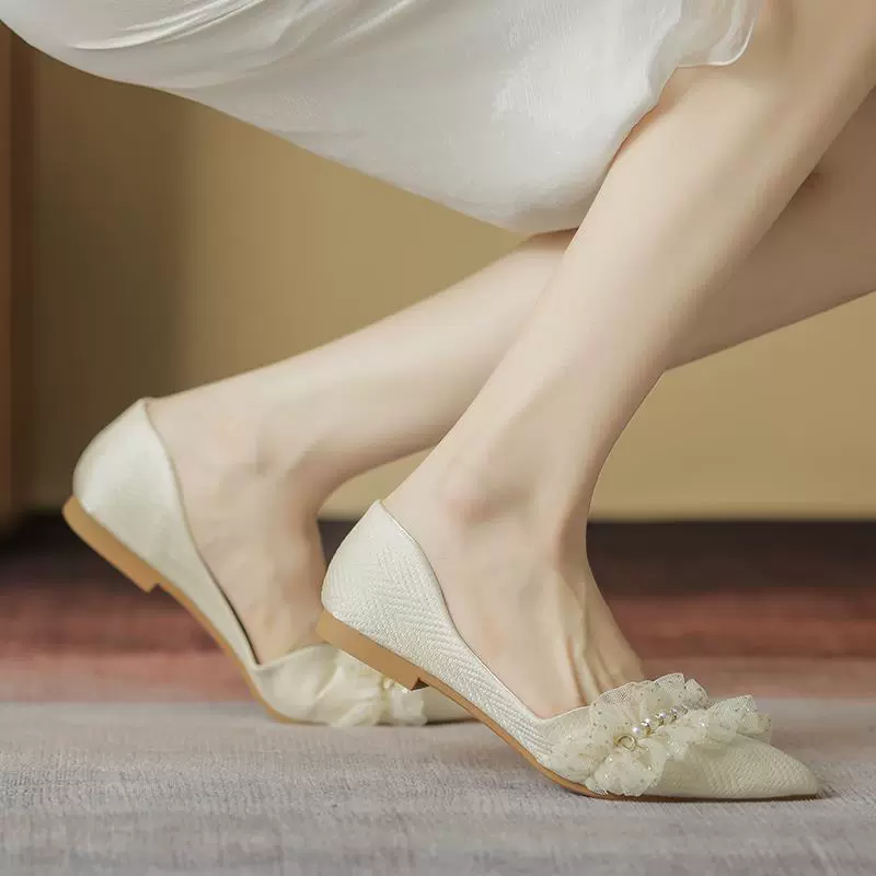 Женские туфли без каблука 2025: новинка весны-осени, с острым носком, неглубоким вырезом, в стиле «фея», на мягкой подошве, лоферы, нежные туфли