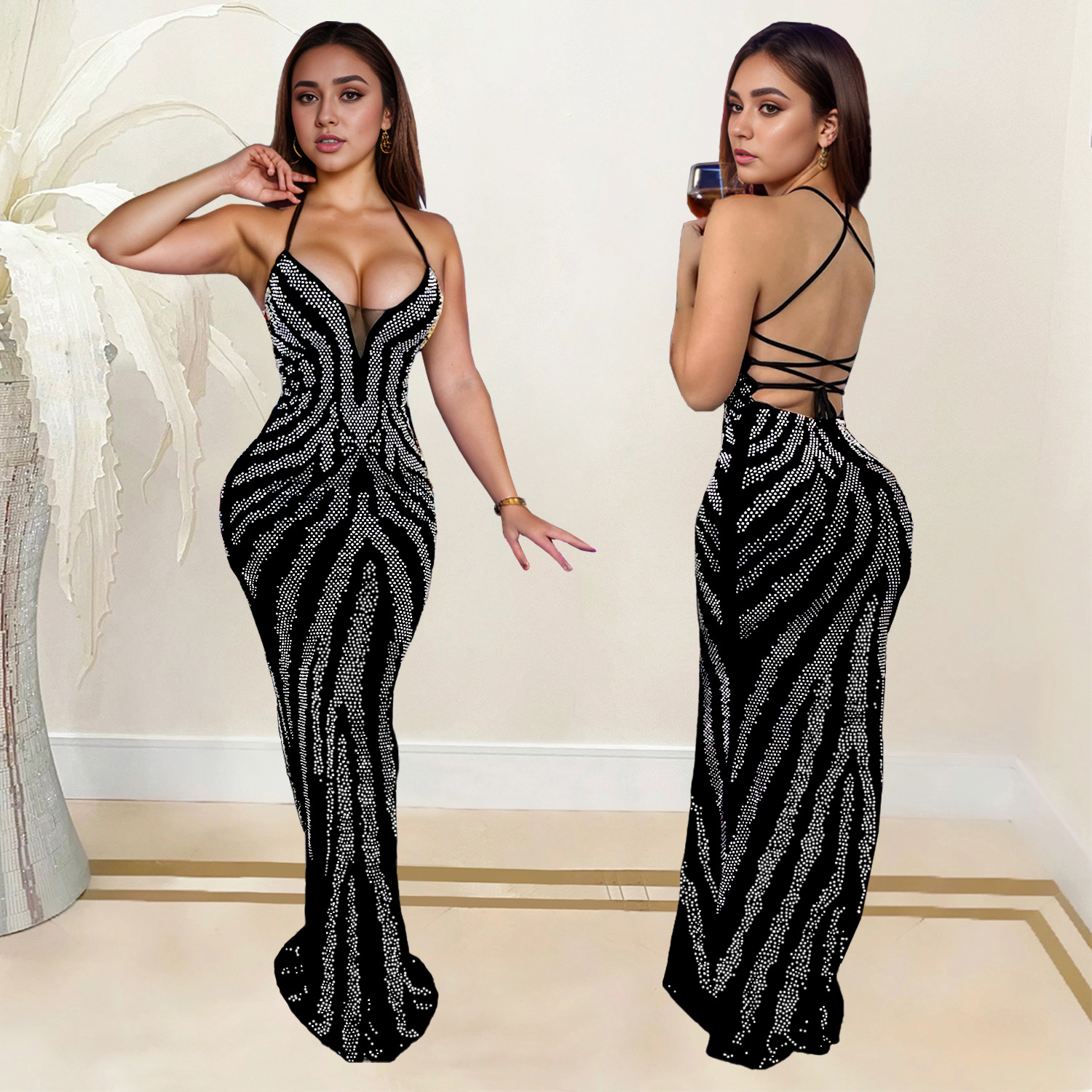 C7099 Aliexpress transfronterizo Amazon estación independiente de moda europea y americana de mujer cinturón de diamante caliente vestido de alta calidad