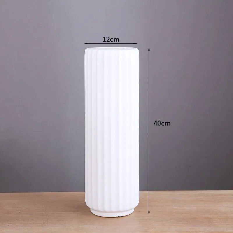 プラスチック製のシンプルな大型床置き造花リビングルームフラワーポットドライフラワー床置き模造セラミックストレート花瓶装飾装飾品|undefined