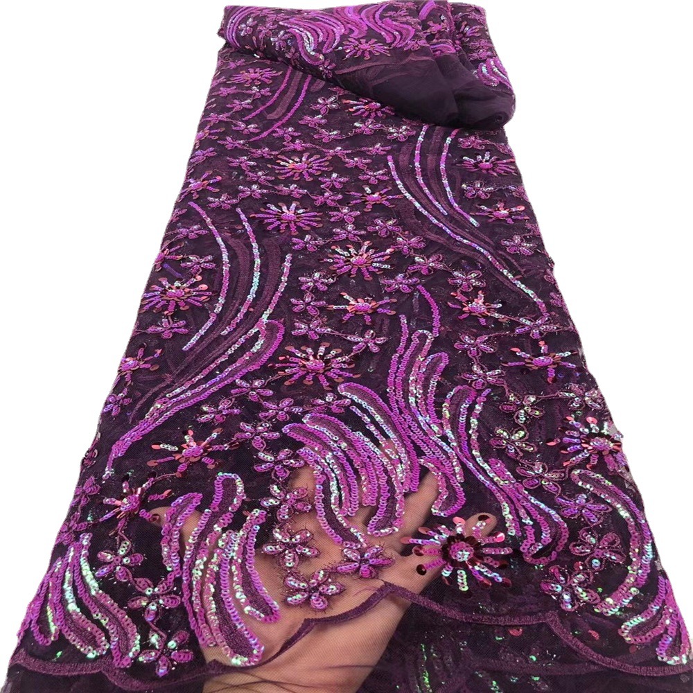 跨境电商现货亮片绣非洲花边婚纱礼服绣花布sequins lace fabric