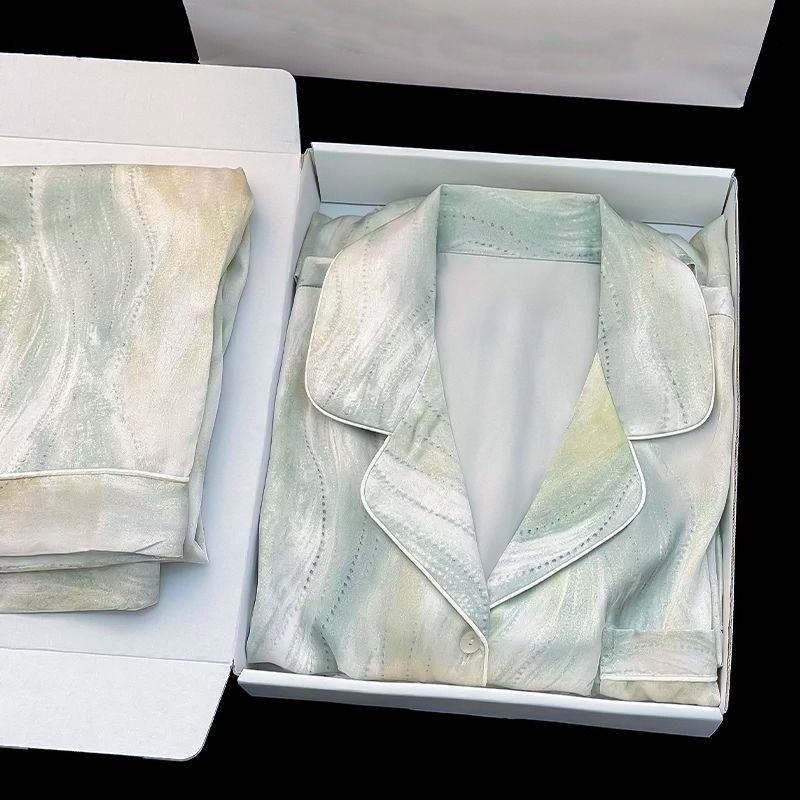 2025 New High End Sleepwear: Women's Spring And Autumn Long Sleeve Thin Edition, Two Piece Silk Home Clothes Set_voghion.com