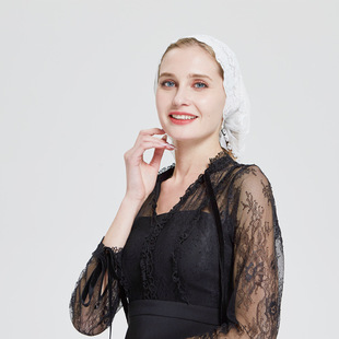 Cross-Border New Product Lace Headscarf White Prayer Russian Popular Four-Season Outdoor Fashion Headscarf for Women to Take Photos