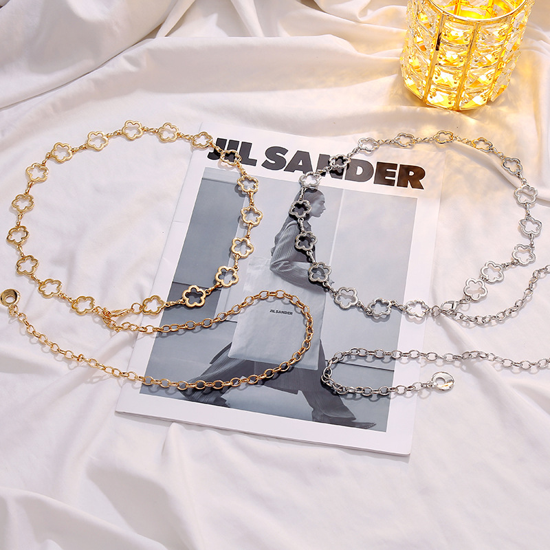 Metal Material Circle, Belt, Flower Pattern Women's Gender Basic Korean Style Circle Belt Flower Metal Women's Chain Belts