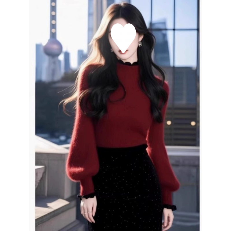 Atmospheric knitted demi-season elegant red sweater
