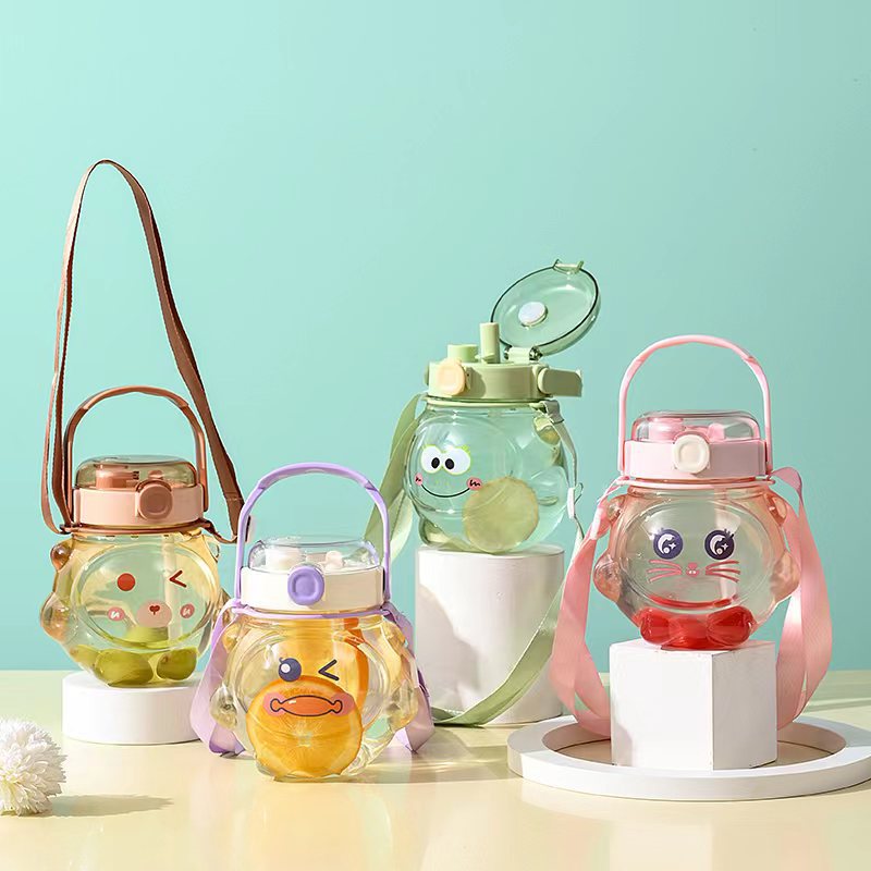 Mingtong nueva taza de agua de gran capacidad de la taza de paja del oso tetera taza de la muchacha de alto aspecto lindo plástico taza grande del vientre