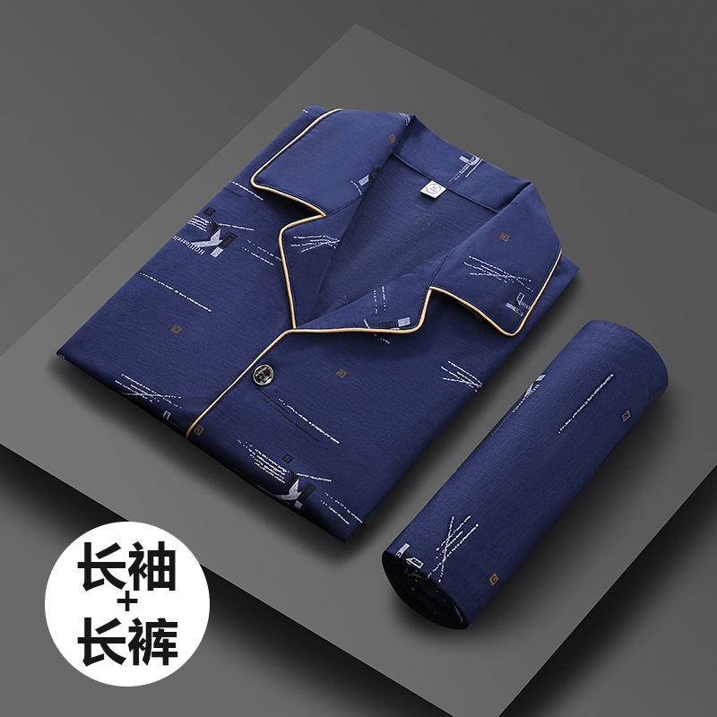 Primavera y otoño de los hombres 100% algodón pijamas juventud casual desgaste traje más tamaño manga larga se puede usar fuera