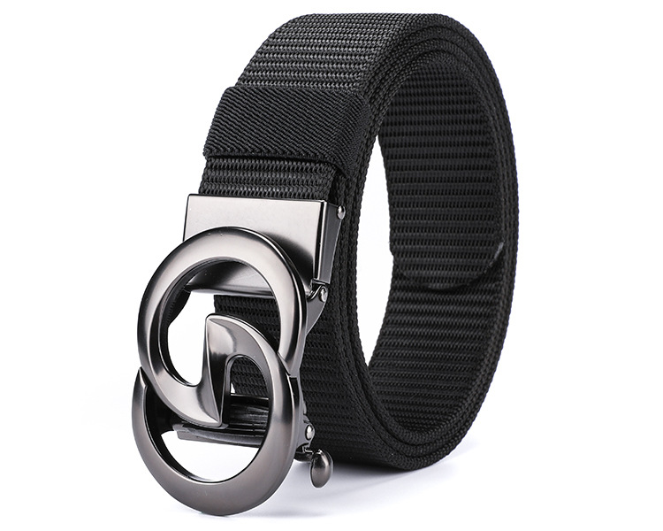 New Men's Automatic Buckle Canvas Belt Without Holes Thickened Nylon Waist Belt Simple Casual and Versatile for Business The Belt Can Be Cut Short_voghion.com