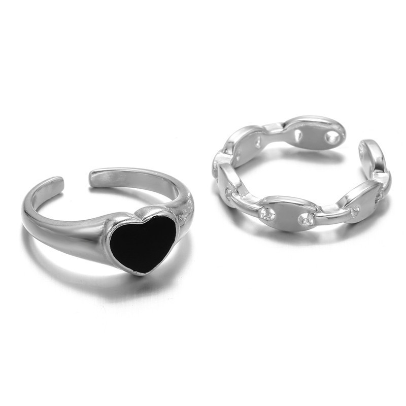 Wholesale Jewelry Heart-shaped Black Hollow Combination Ring Set Nihaojewelry display picture 1