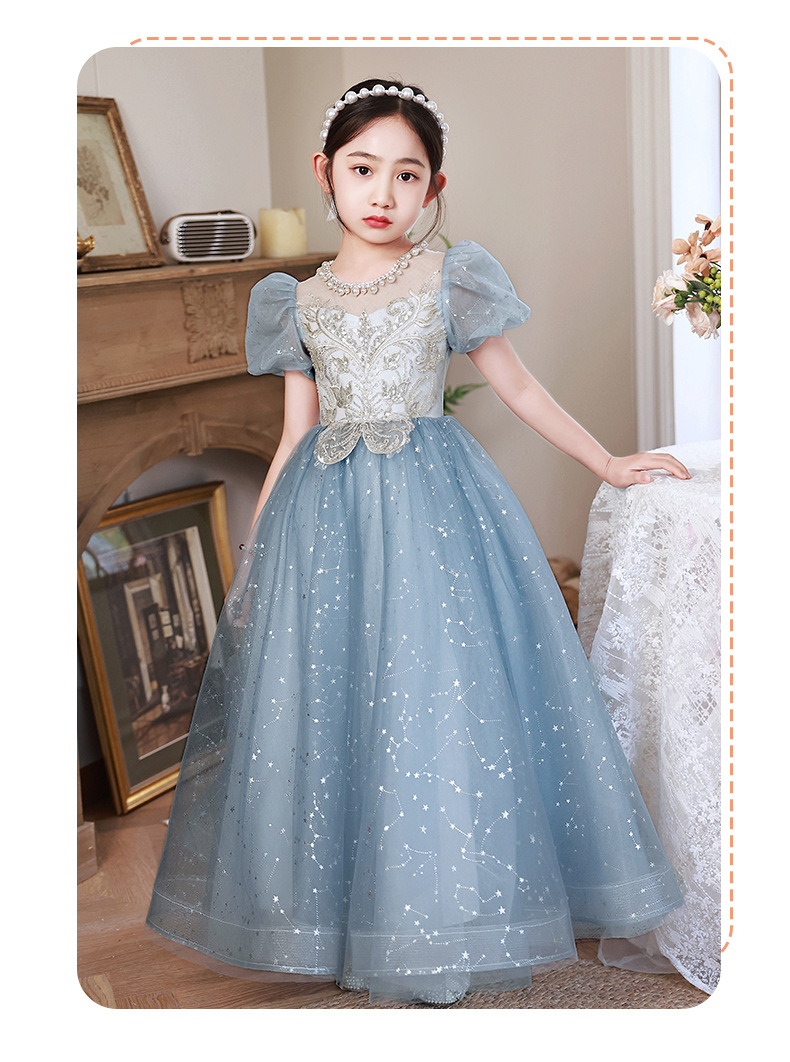 Blaues Prinzessinnen Partykleid Für Mädchen Elegantes Festkleid_voghion.com