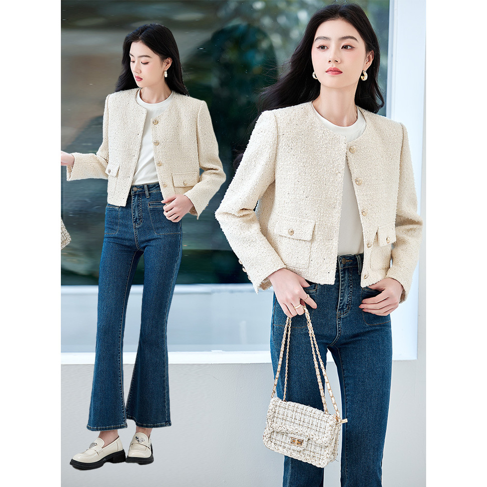 Beige autumn elegant professional design short classic suit jacket