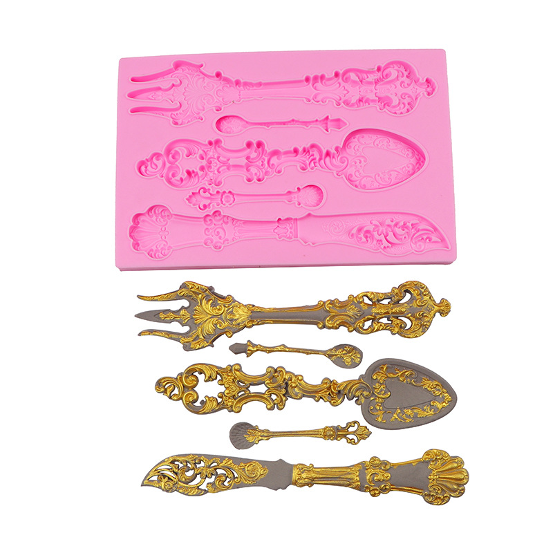 Nuevo occidental vajilla cuchillo tenedor cuchara fondant pastel molde chocolate decorativo molde de silicona epoxi para hornear
