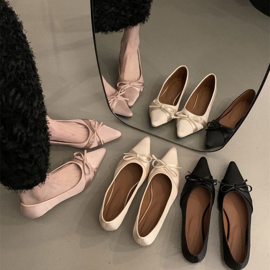 Autumn And Winter New Commuter Ladyshoes Shallow Mouth Pointed Bow...
