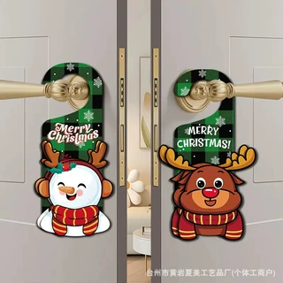 圣诞门挂装饰雪人麋鹿款Merry Christmas木质门把手挂饰工艺品