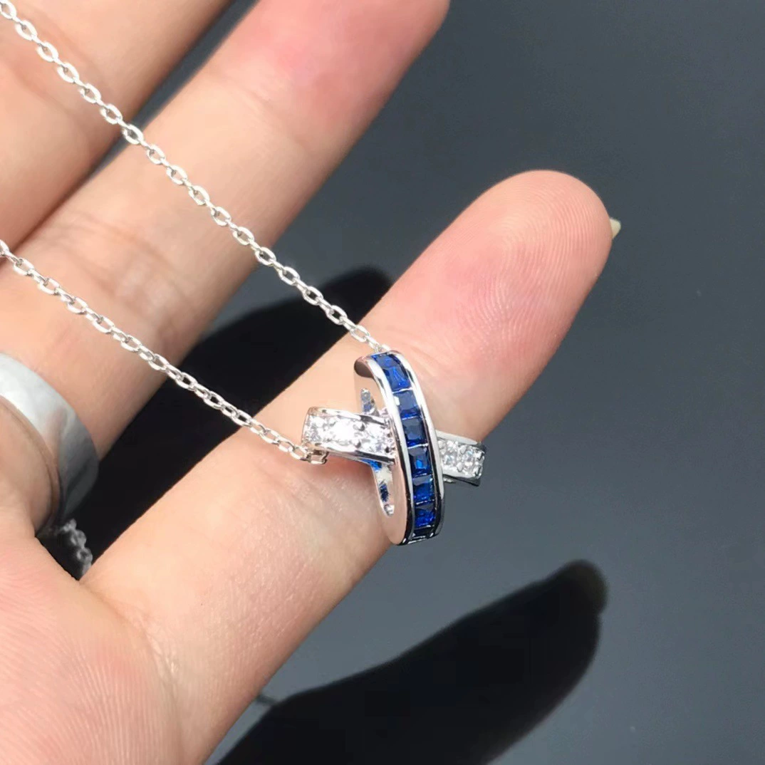 Elite blue diamond, necklace, platinum chain for key bag , silver 925 sample, simple and elegant design
