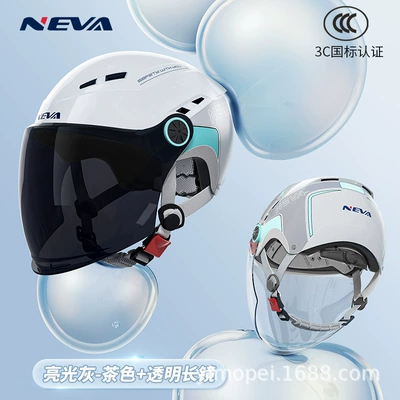 motorcycle Four Seasons Universal half — Motosiklet kaskı (dəbilqə) - cold-gray-transparent-long-mirror-brown-long-mirror