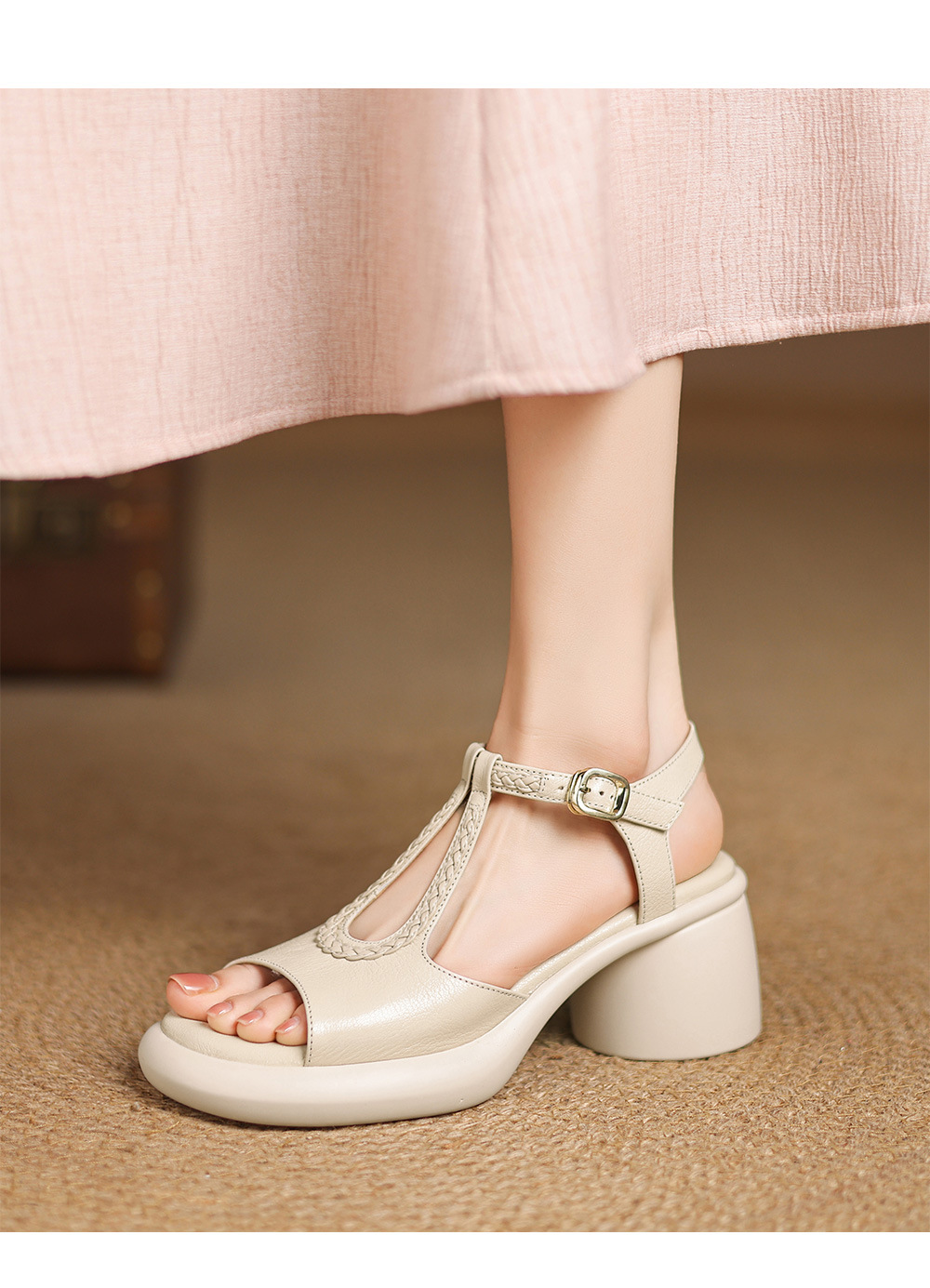 Sandal La Mã cao gót mùa hè size lớn 34-41, đế xuồng gót dày, mũi hở, chất liệu dệt — đen chi tiết 16