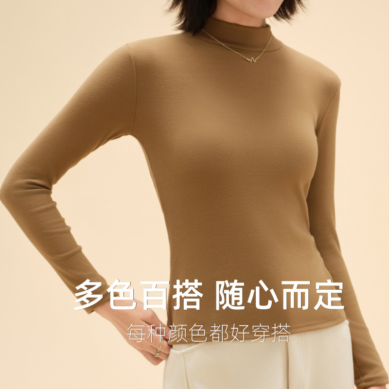 半高领德绒打底衫女士春秋款内搭纯色加绒加厚保暖上衣修身打底衣|undefined
