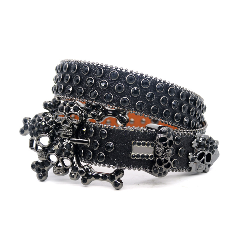 New flash big skull rhinestone belt men...