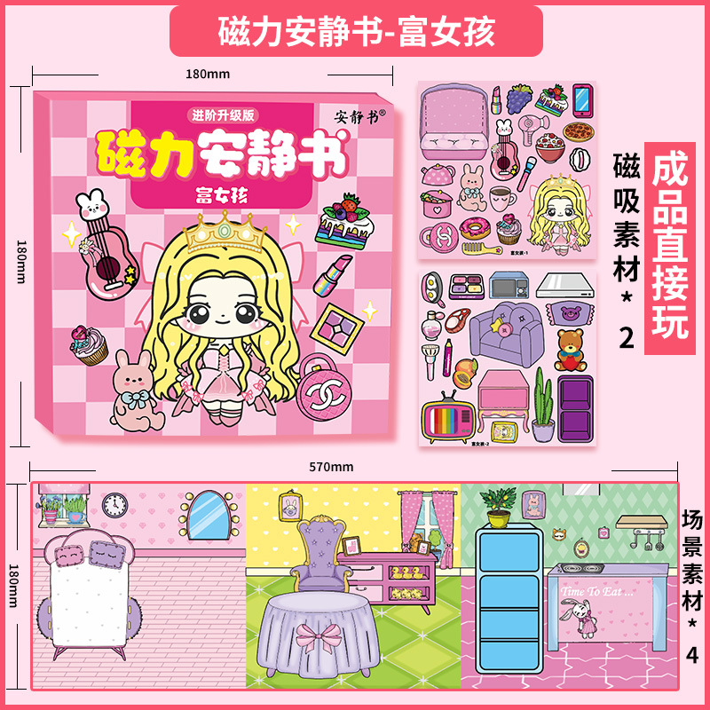 Chica pobre Chica rica Libro silencioso magnético Mujer rica Pobre Princesa Vestir Fuerte Pegamento magnético Juguete creativo Diy