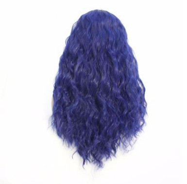 Peruca de cabello de mujer color azul gran onda fibra química rizos de cabello de encaje frente a la peluca fabricantes al por mayor LW0030