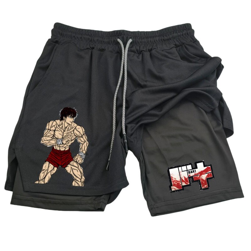 Anime Hanma Baki Fitness Shorts Black Men's 2-in-1 Mesh Quick-Dry Surfing Shorts Summer Style Shorts Anime Hanma Baki Fitness Shorts Black Men's 2-in-1 Mesh Quick-Dry Surfing Shorts Summer Style Shorts