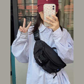 现货2026春款女装上衣服胖mm衬衣宽松慵懒风外套蓝色条纹女士衬衫