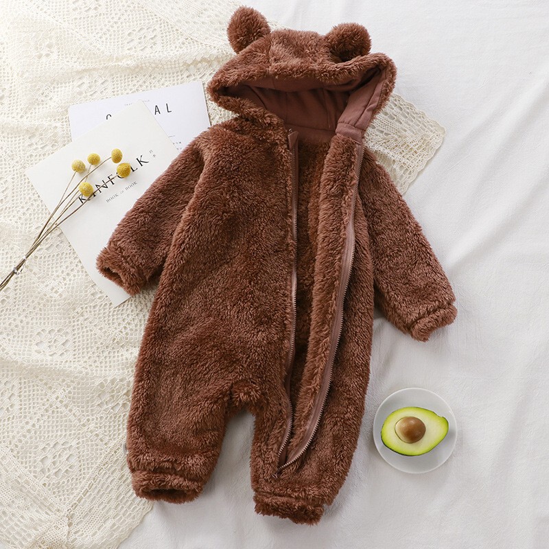 Baby Jumpsuit, Winter Newborn Warm Crawling Suit, Baby Plush Outer Coverall, Kidsren's Pajamas, Bear Hoodie