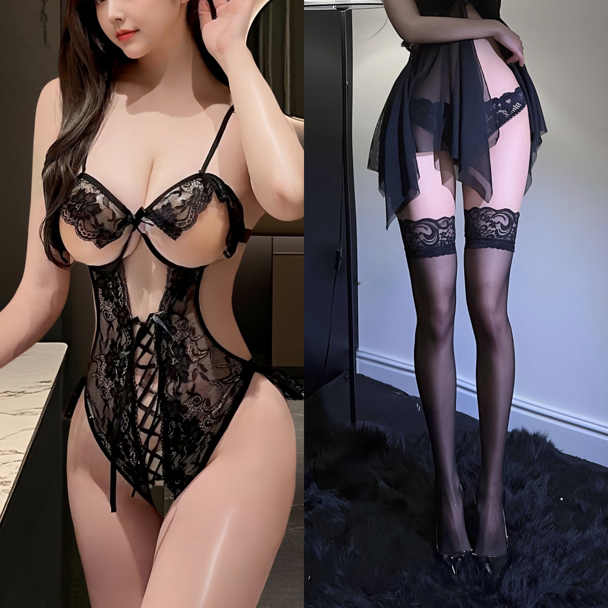 블랙 + 블랙 스타킹