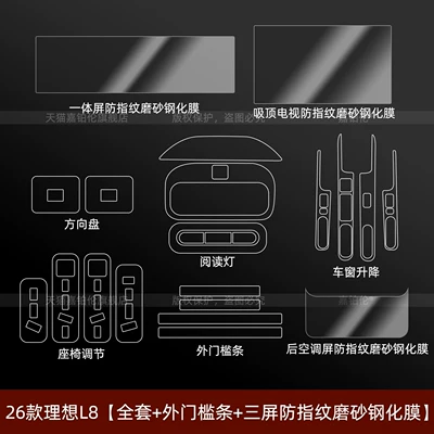 for 26 models of Li Auto: Car interior film - 26-models-of-ideal-l8-full-set-exterior-door-sill-strips-three-screen-anti-fingerprint-frosted-tempered-film