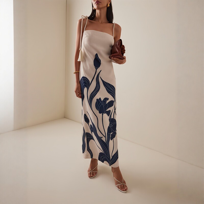 2026 Summer New French-Style Printed Spaghetti Strap Dress, Vacation Style Long Dress, Elegant and Slimming Design for Women