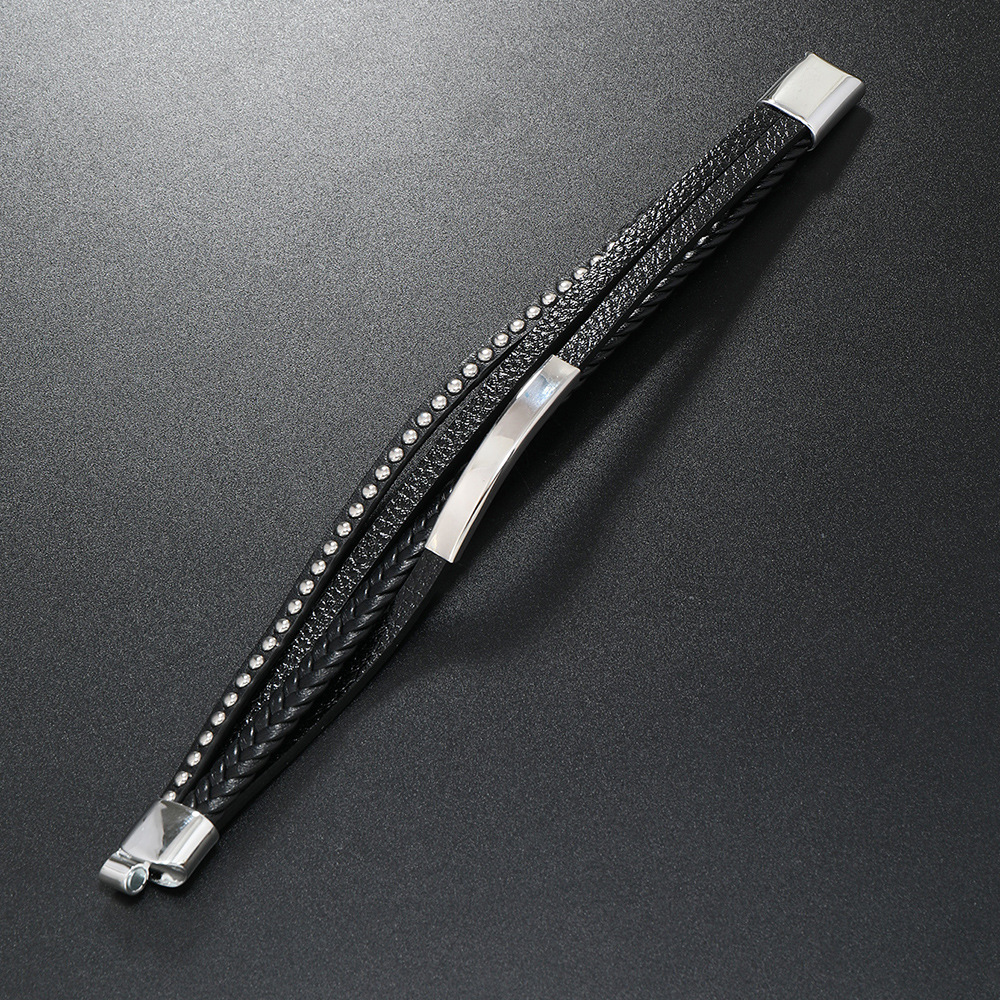 Rétro Couleur Unie Acier Inoxydable Faux Cuir Unisexe Bracelets display picture 3