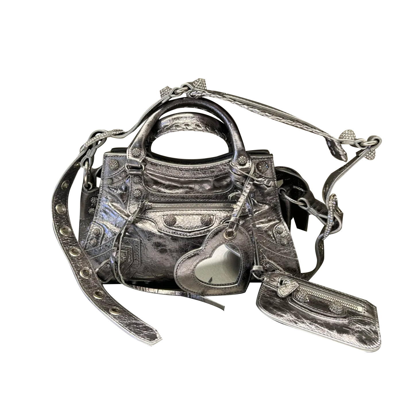 New Neo 3-In-1 Handheld Motorcycle Bag - Cool Girl Retro Studded Top Grain Oil Wax Cowhide Crossbody Bag For Women - Thumbnail 4